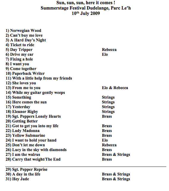 Setlist Dudelange 2009